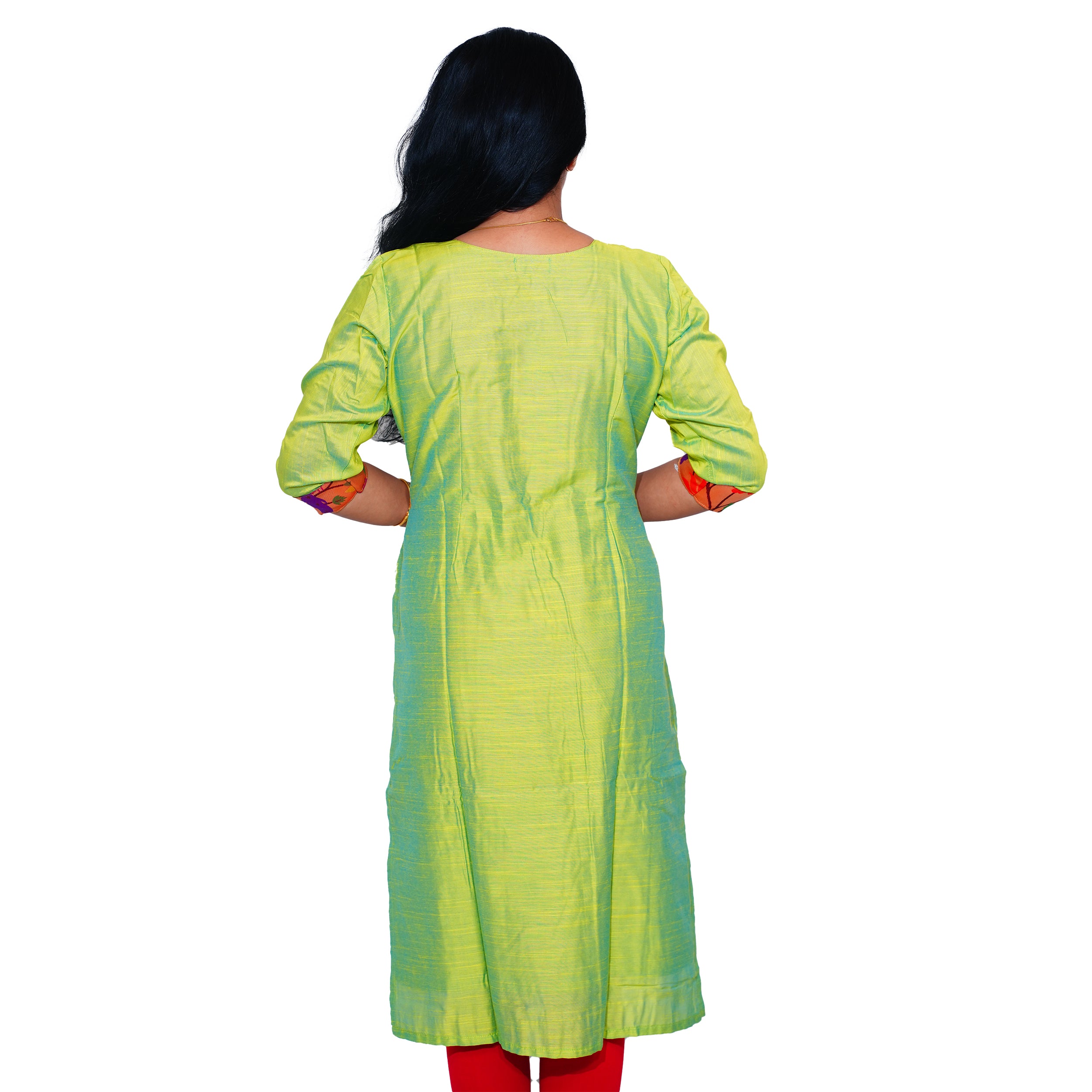 Ladies Paithani Kurti - Parrot Green Dhana's Paithani Ladies Paithani Kurti - Parrot Green Dhana's Paithani