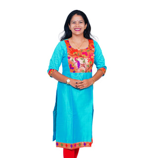 Ladies Paithani Kurti - Cyan