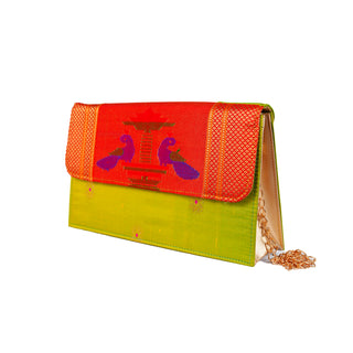 Paithani Box Clutch - Parrot Green