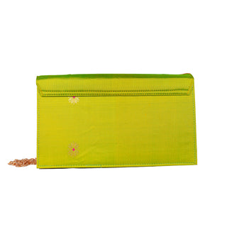 Paithani Box Clutch - Parrot Green