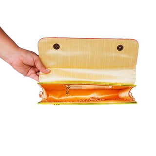 Paithani Box Clutch - Turqiose