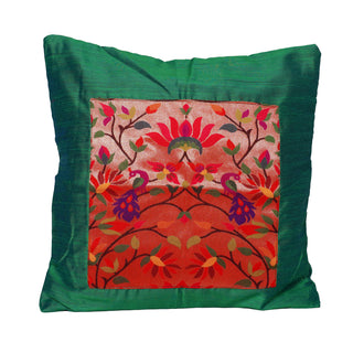 Paithani Pillow Cover - Metallic Green