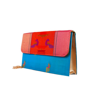 Paithani Box Clutch - Aqua Blue