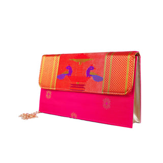 Paithani Box Clutch - Reddish Pink