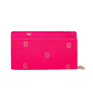 Paithani Box Clutch - Reddish Pink