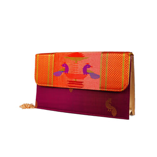 Paithani Box Clutch - Plum