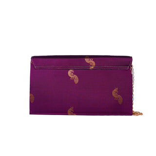 Paithani Box Clutch - Plum