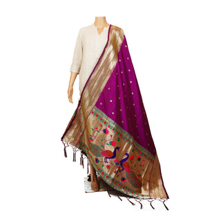 Paithani Tripple Muniya Dupatta - Wine