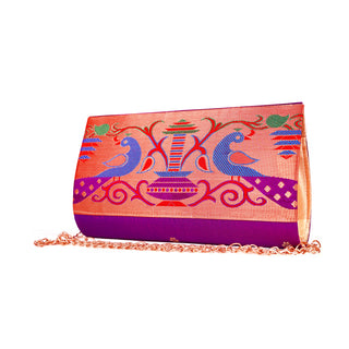 Paithani Small Clutch - Purple