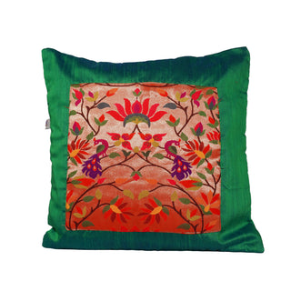 Paithani Pillow Cover - Metallic Green
