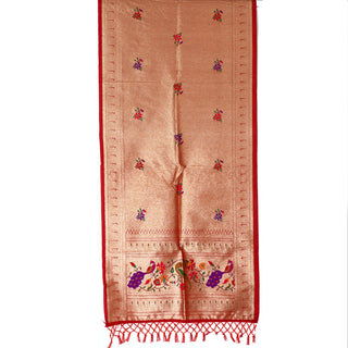 Paithani Short Dupatta - Golden Design 1 - Red