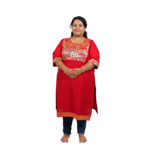 All Over Plus size Paithani Kurti - Red