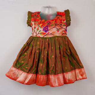 Paithani Frock - Dhoop chav (Red and Green Dual Tone)