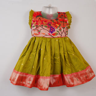 Paithani Frock - Green Mustard