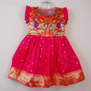 Paithani Frock - Reddish Pink