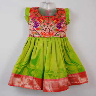 Paithani Frock - Neon Green