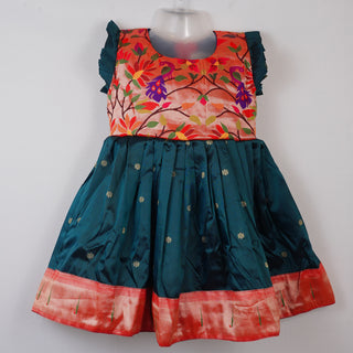Paithani Frock - Bottle Green