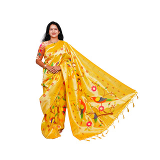 All Over Muniya Border Saree - Yellow