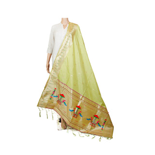 Paithani Single Muniya Dupatta - Pista Green