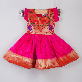 Paithani Frock - Reddish Pink