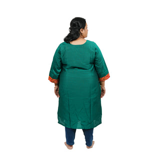 All Over Plus size Paithani Kurti - Bottle Green