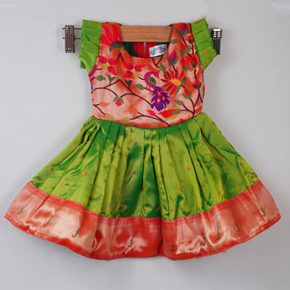 Paithani Frock - Neon Green