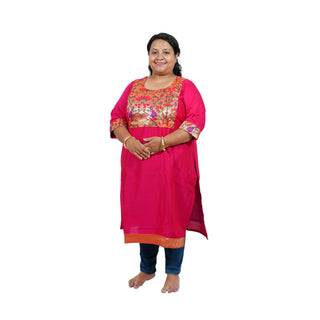 All Over Plus size Paithani Kurti - Pink