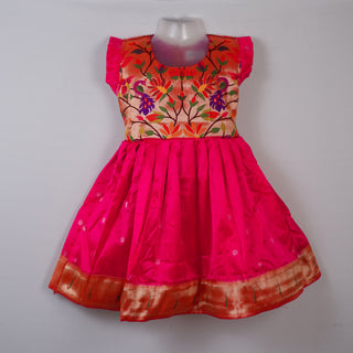 Paithani Frock - Reddish Pink