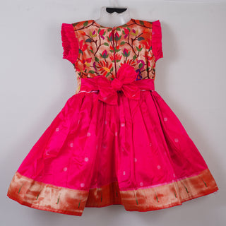 Paithani Frock - Reddish Pink