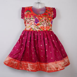 Paithani Frock - Extra Dark Pink