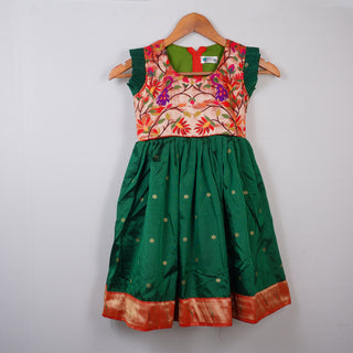 Paithani Frock - Dark Green