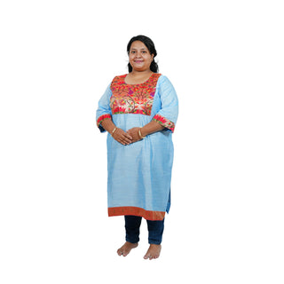 All Over Plus size Paithani Kurti - Sky Blue