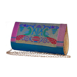 Paithani Medium clutch - Peacock Green