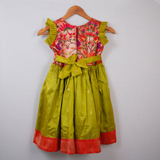Paithani Frock - Green Mustard