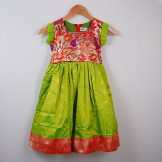 Paithani Frock - Neon Green