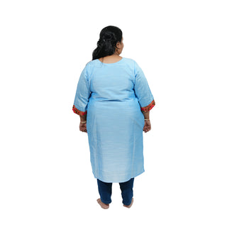 All Over Plus size Paithani Kurti - Sky Blue