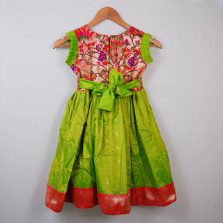 Paithani Frock - Neon Green