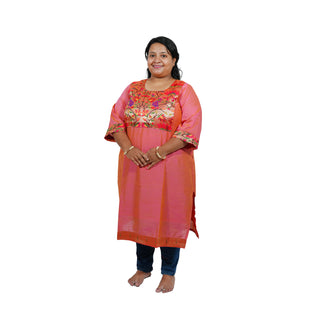 All Over Plus size Paithani Kurti - Peach Pink