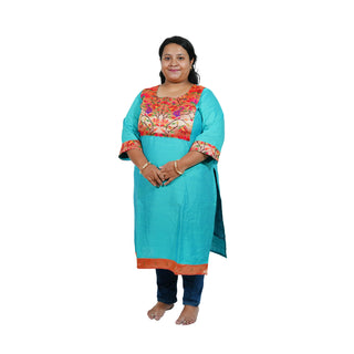 All Over Plus size Paithani Kurti - Cyan