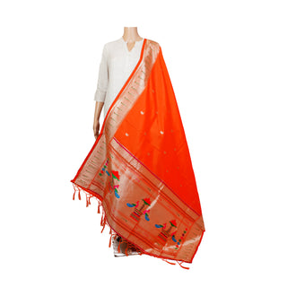 Paithani Single Muniya Dupatta - Dark Orange