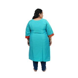 All Over Plus size Paithani Kurti - Cyan
