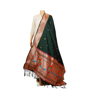 Paithani Single Muniya Dupatta - Dark Green