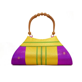 Paithani Boat Shape Handbag - Purple