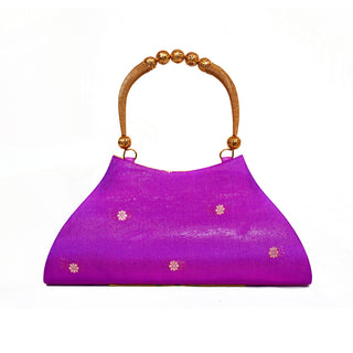 Paithani Boat Shape Handbag - Purple