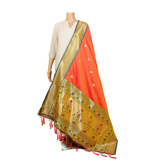 Paithani Border Dupatta - Peach with Pink