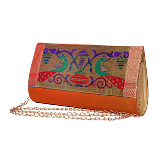 Paithani Medium Clutch - Orange