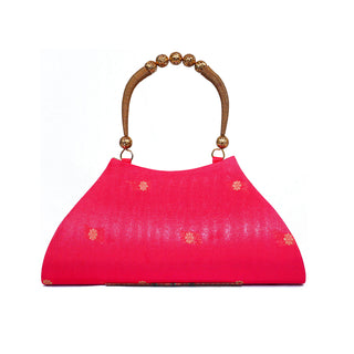 Paithani Boat Shape Handbag - Reddish Pink