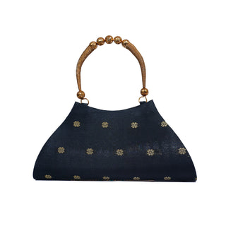 Paithani Boat Shape Handbag - Black