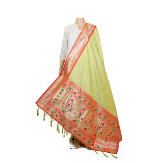 Paithani Border Dupatta - Green Pista