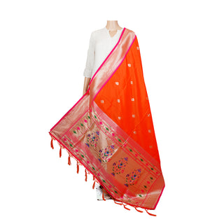 Paithani Border Dupatta - Dark Orange
